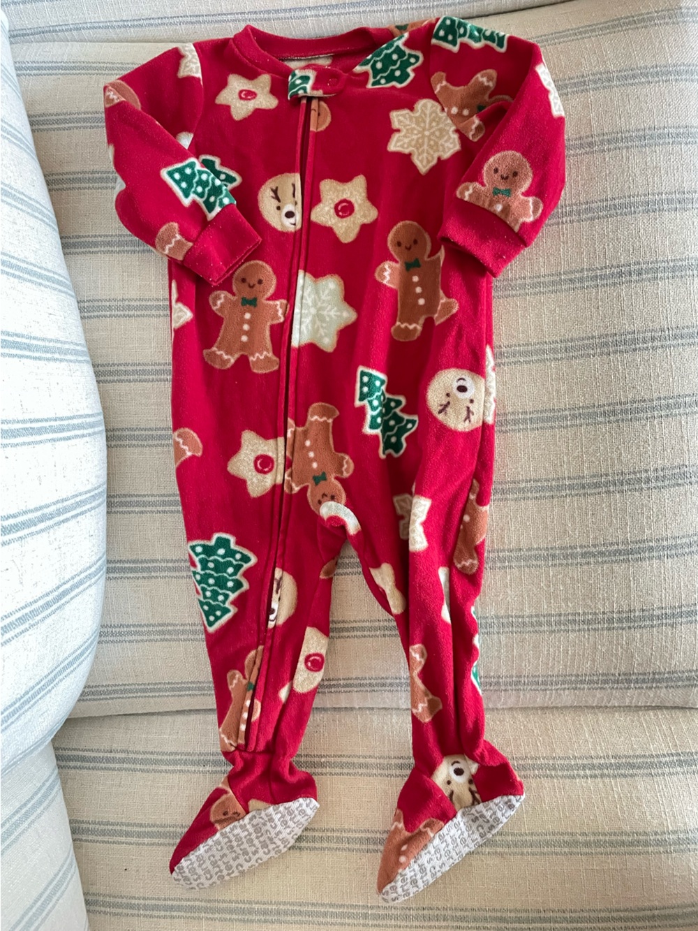 Carter's Gingerbread Christmas Cutout Cookies Fleece Footie Pajamas Sleeper 12M
